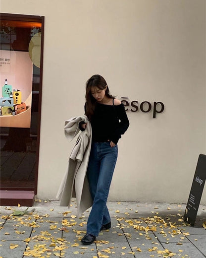 off shoulder針織冷杉top