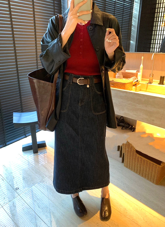 高腰開衩牛仔半身裙