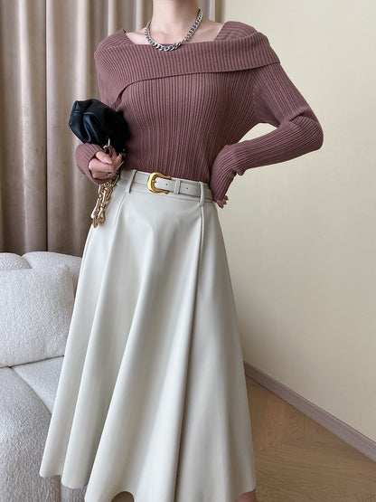 フレンチオフショルダーニットトップス