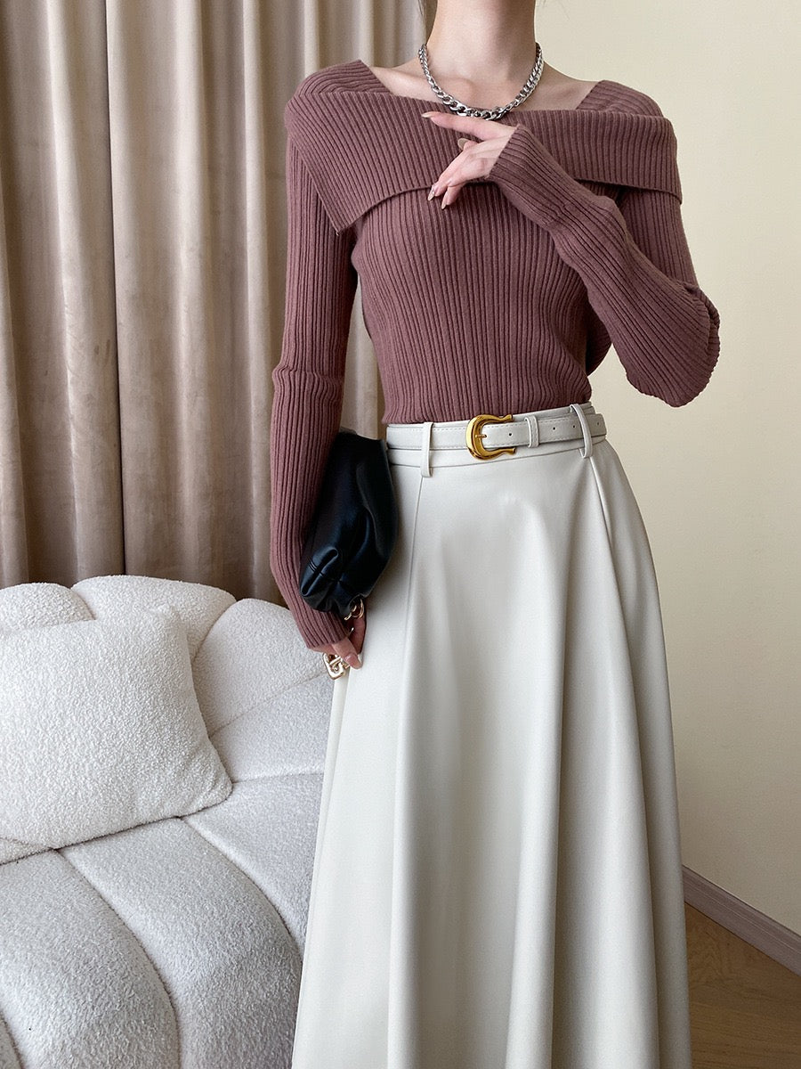 フレンチオフショルダーニットトップス