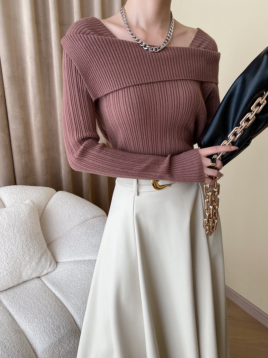 フレンチオフショルダーニットトップス