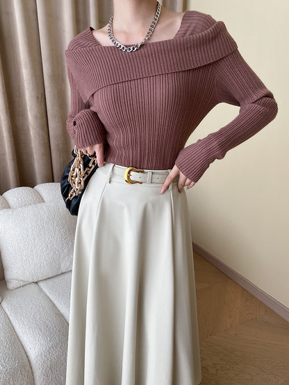 フレンチオフショルダーニットトップス