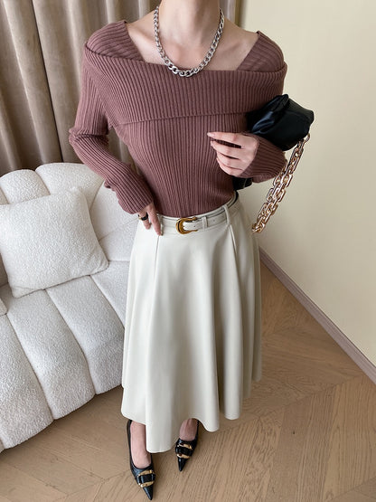 フレンチオフショルダーニットトップス