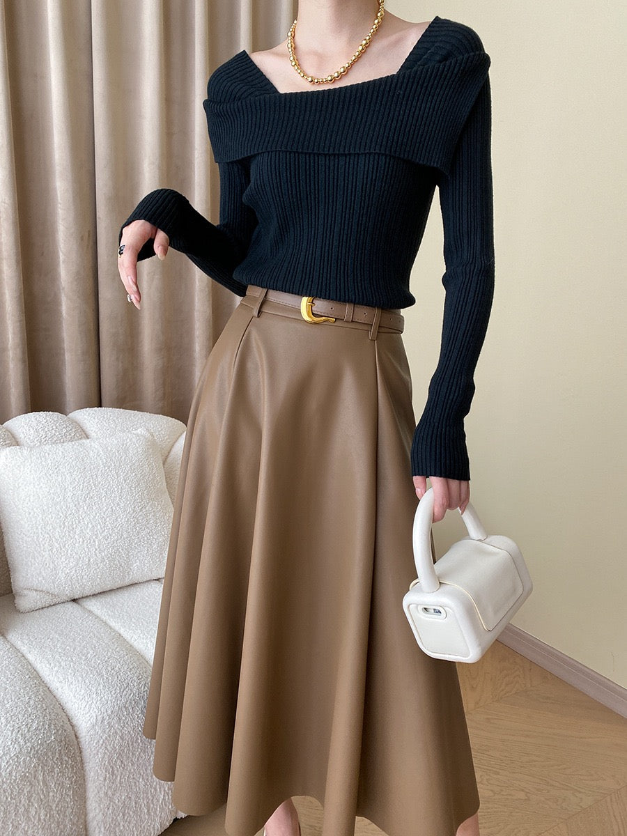 フレンチオフショルダーニットトップス