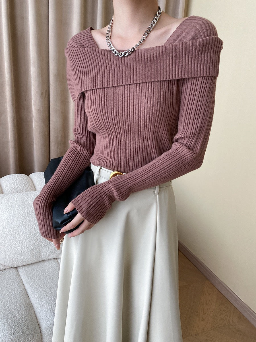 フレンチオフショルダーニットトップス