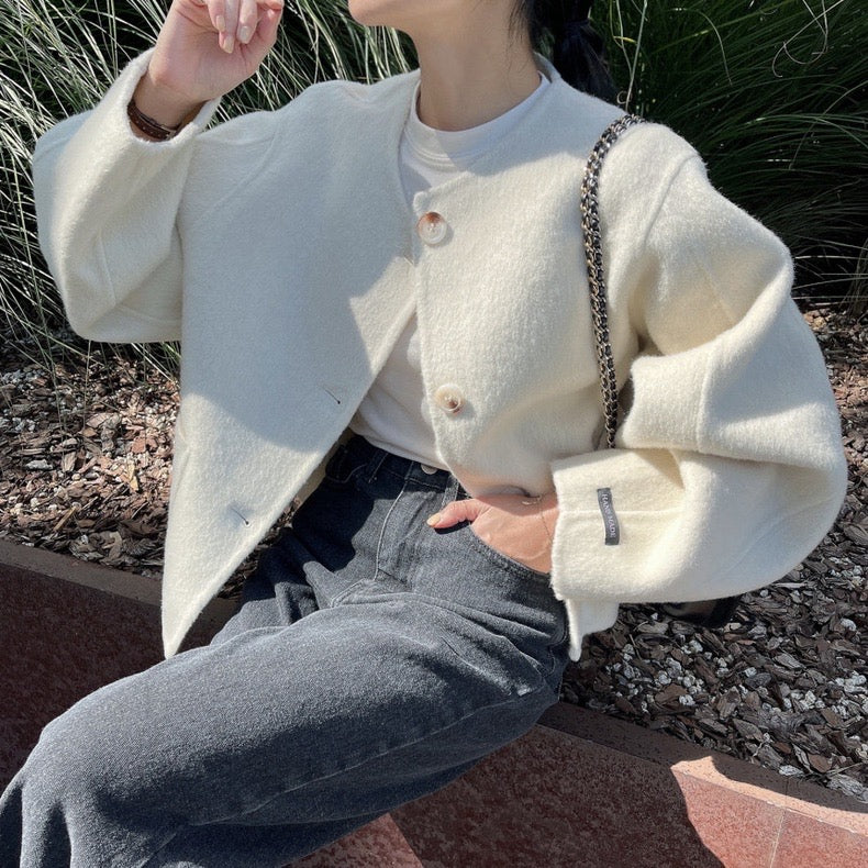 クルーネックダブルフリースジャケット