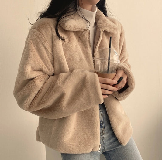 ファー付きスタンドカラーショートジャケット