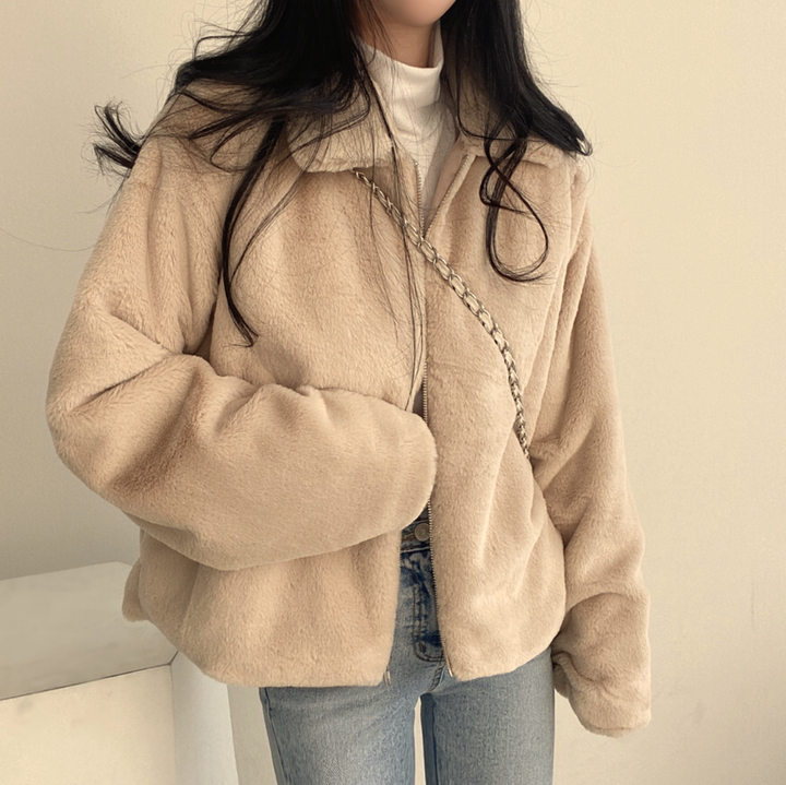 毛毛立領短款外套