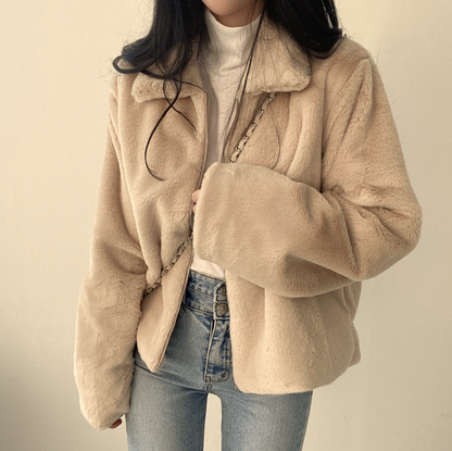 毛毛立領短款外套