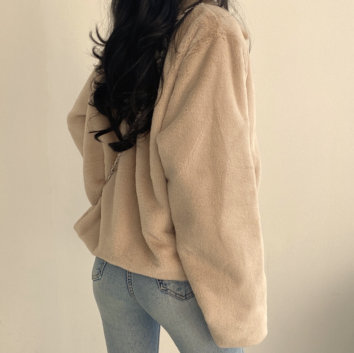 毛毛立領短款外套