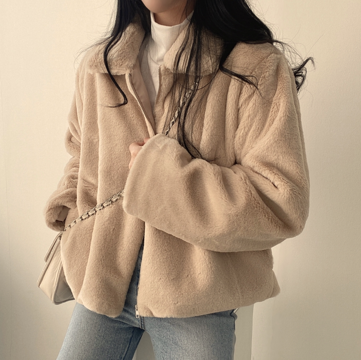 毛毛立領短款外套