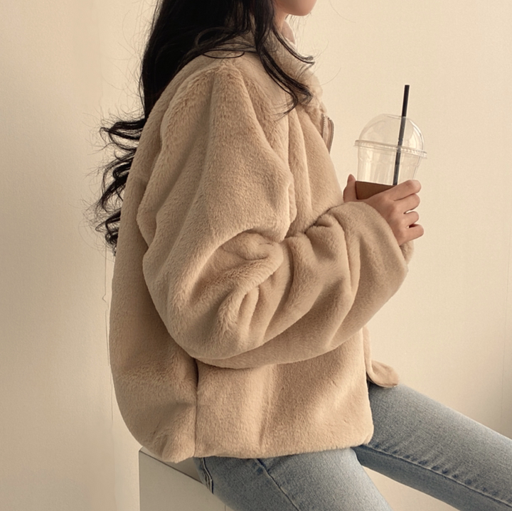 毛毛立領短款外套