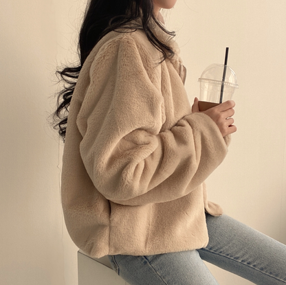 毛毛立領短款外套