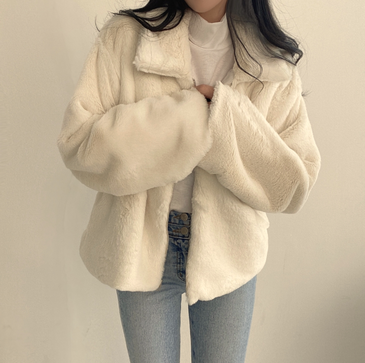 毛毛立領短款外套