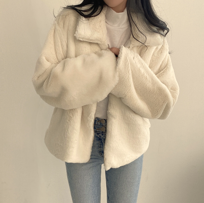 毛毛立領短款外套