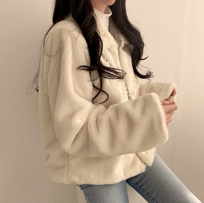 毛毛立領短款外套