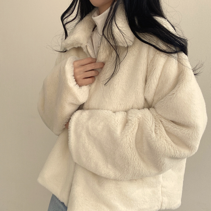 毛毛立領短款外套