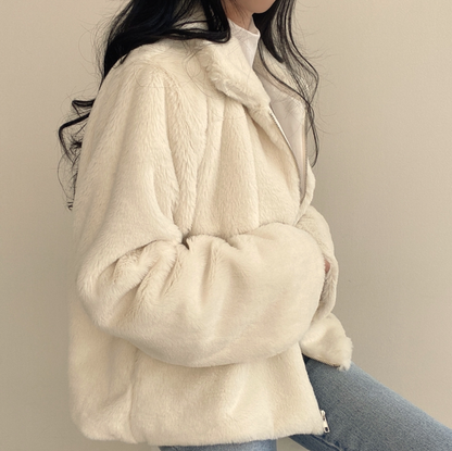 毛毛立領短款外套