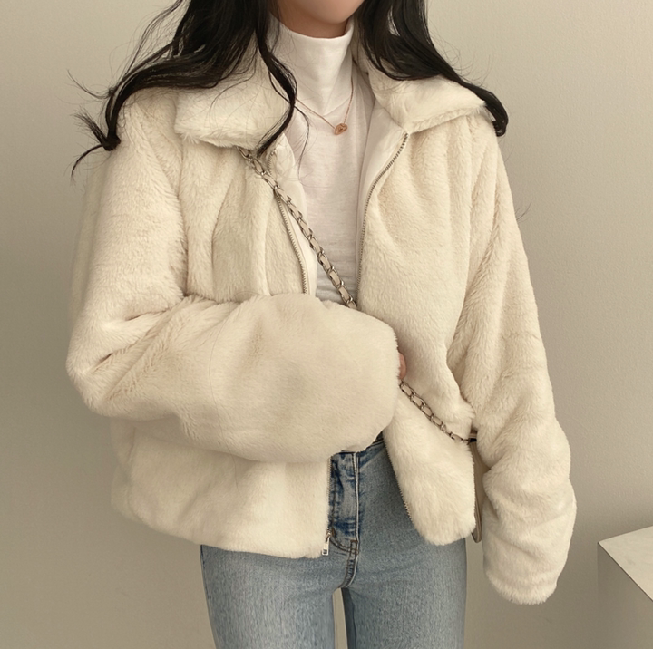 毛毛立領短款外套