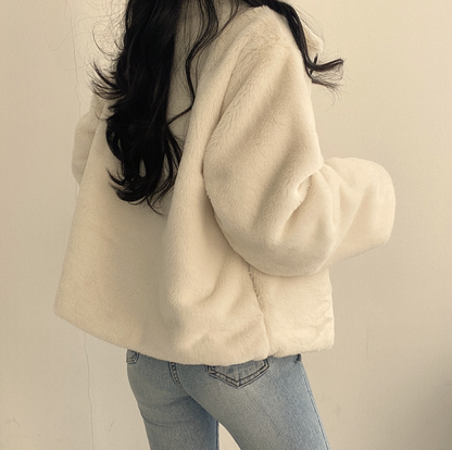 毛毛立領短款外套