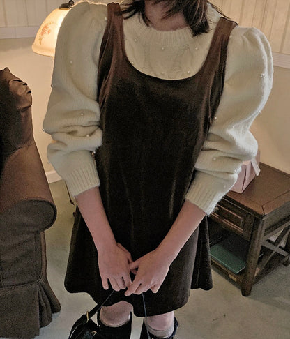 パール編みケーブル柄セーター