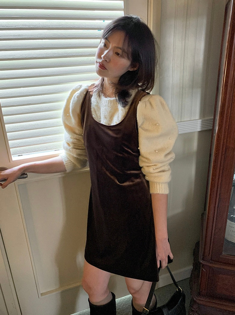 パール編みケーブル柄セーター