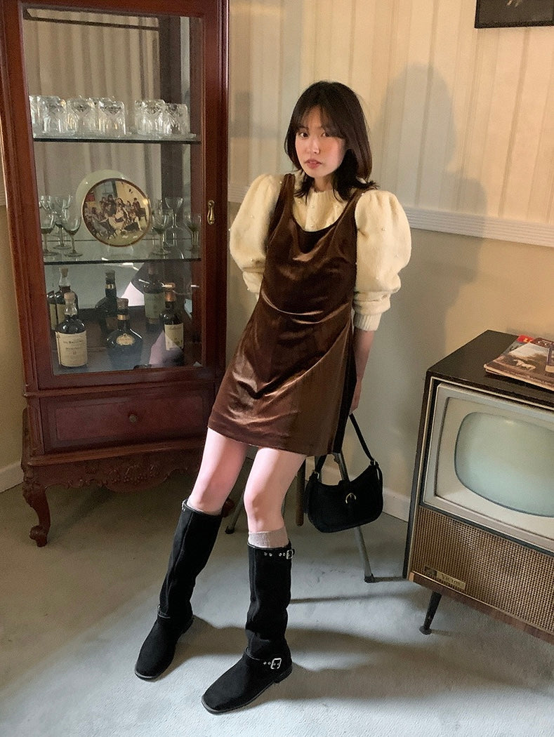 パール編みケーブル柄セーター