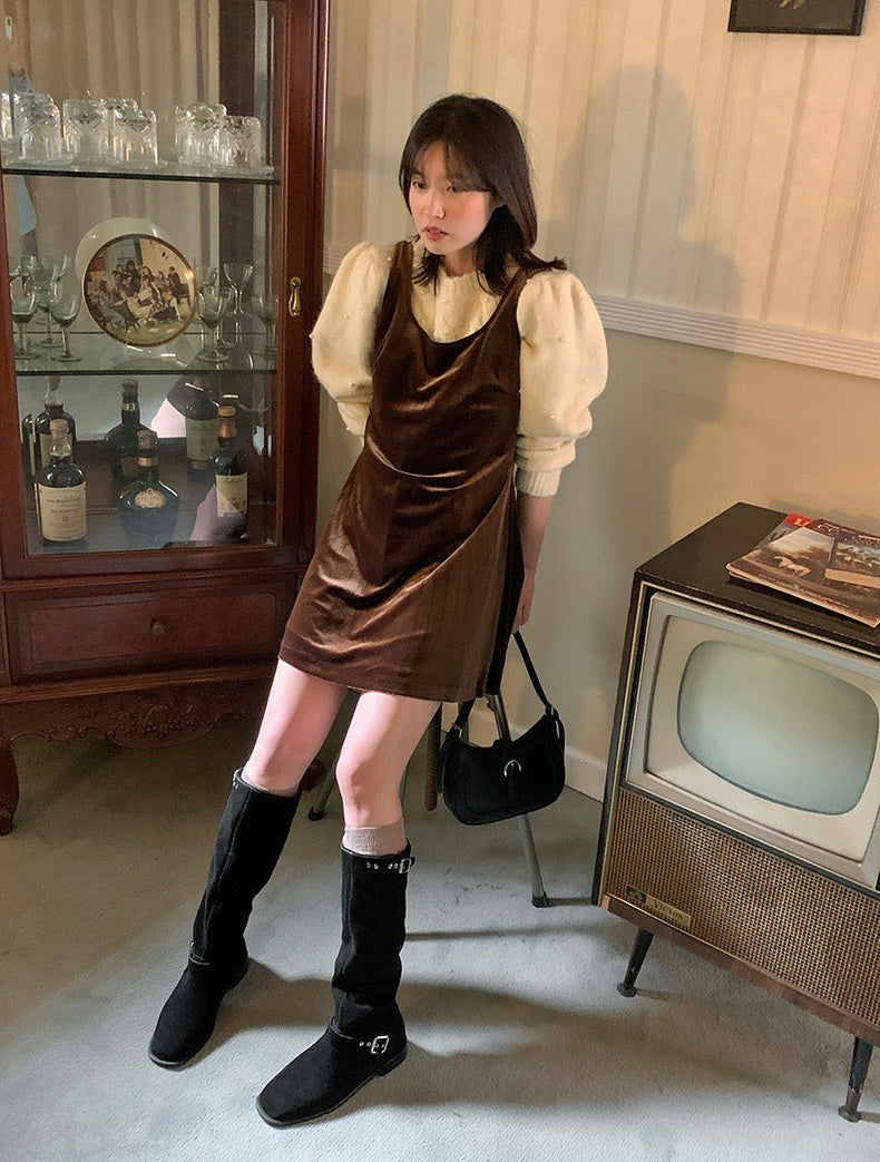 パール編みケーブル柄セーター