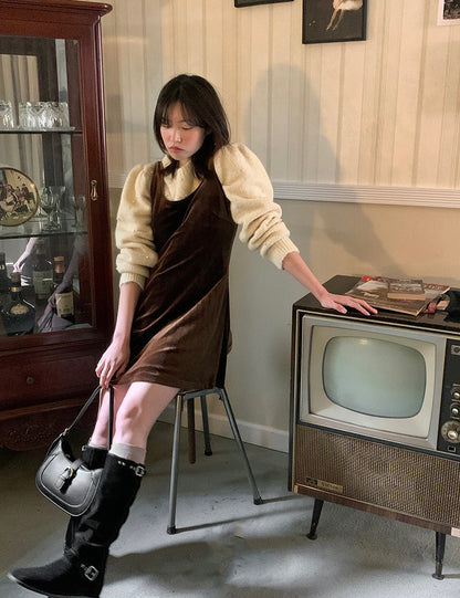 パール編みケーブル柄セーター