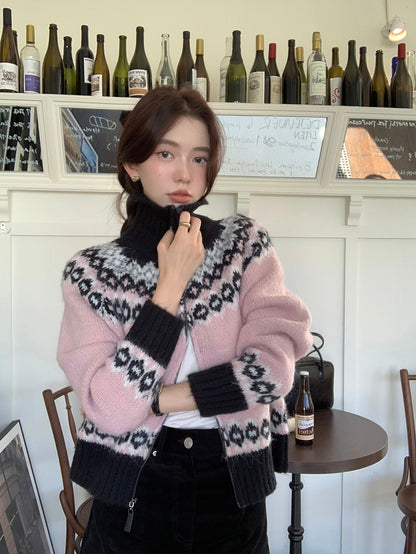 撞色印花針織外套