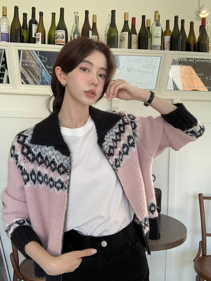 撞色印花針織外套