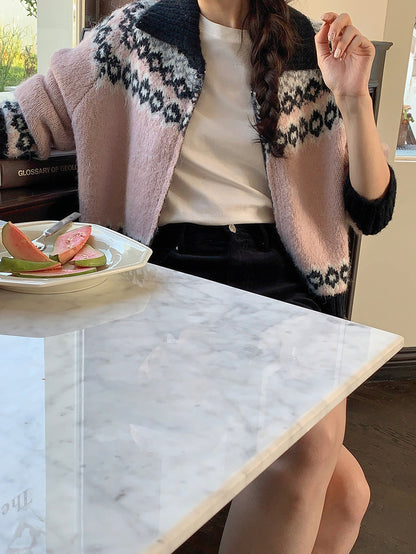 撞色印花針織外套