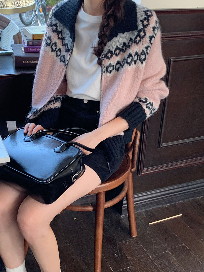 撞色印花針織外套