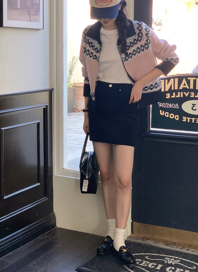 撞色印花針織外套