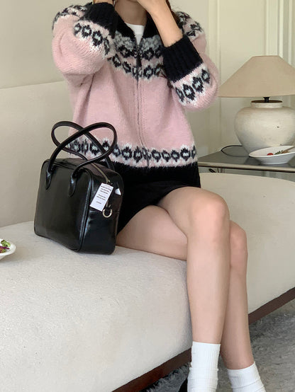 撞色印花針織外套