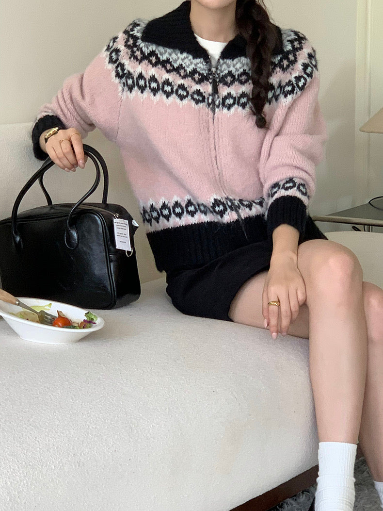 撞色印花針織外套