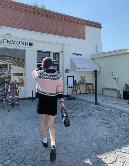 撞色印花針織外套