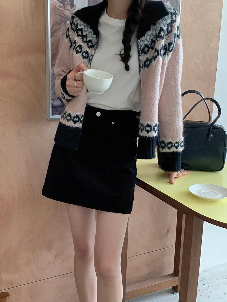 撞色印花針織外套