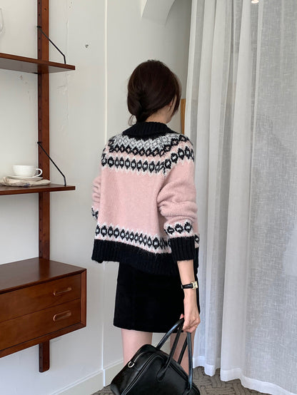 撞色印花針織外套