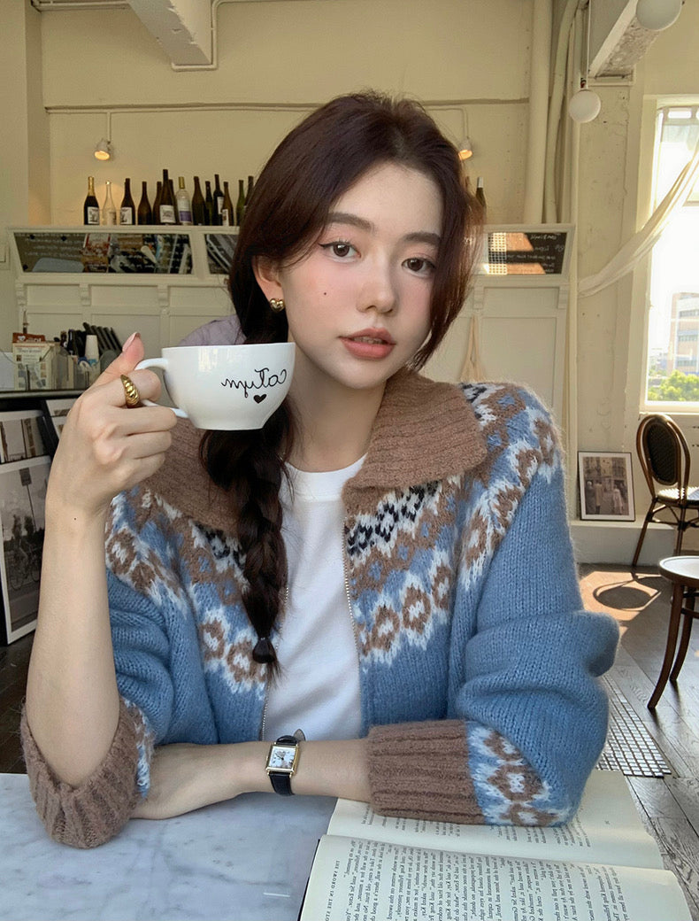 撞色印花針織外套