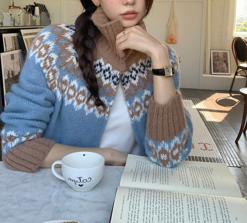 撞色印花針織外套