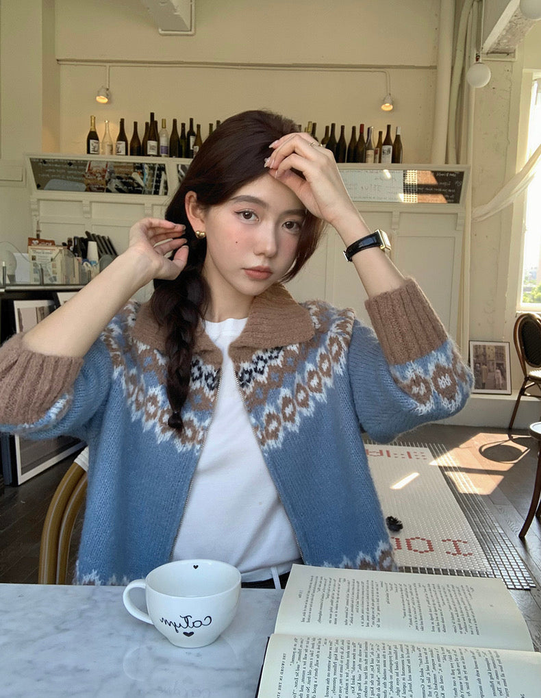 撞色印花針織外套