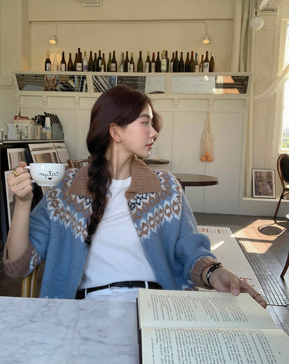 撞色印花針織外套