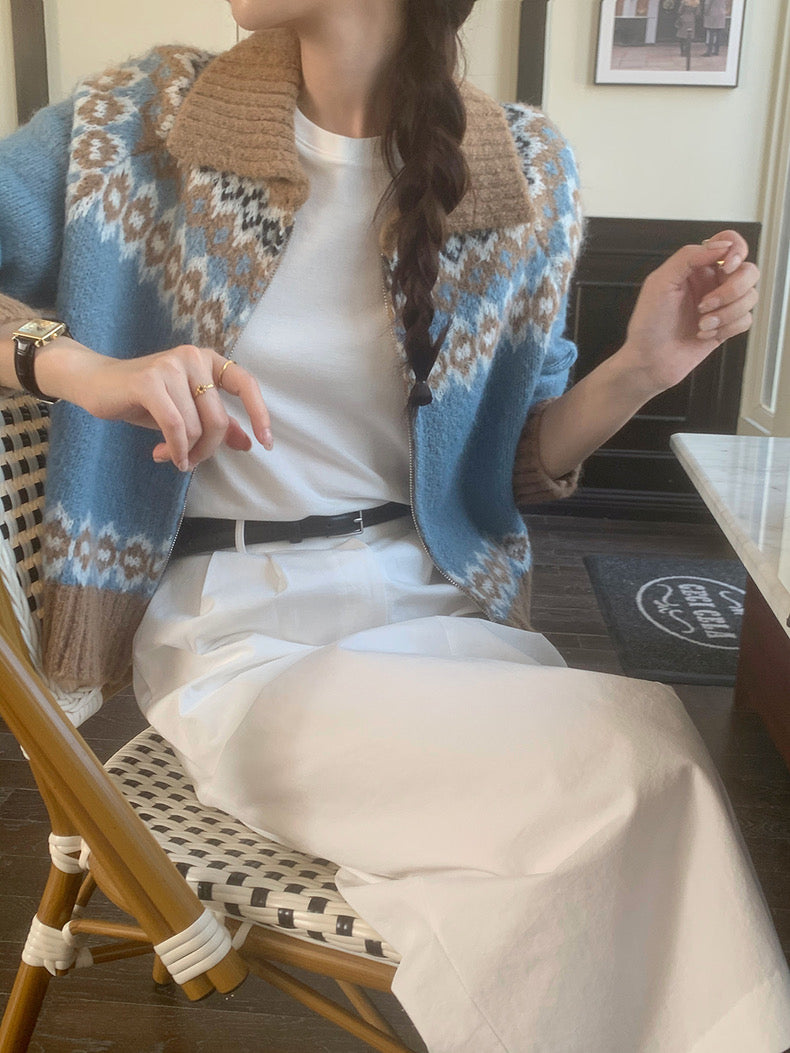 撞色印花針織外套