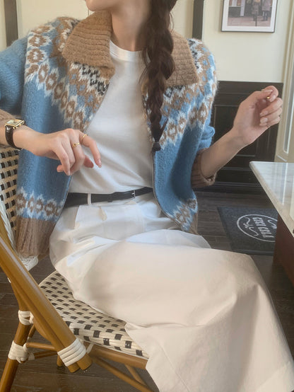 撞色印花針織外套