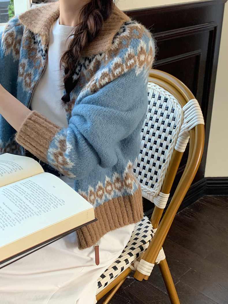 撞色印花針織外套