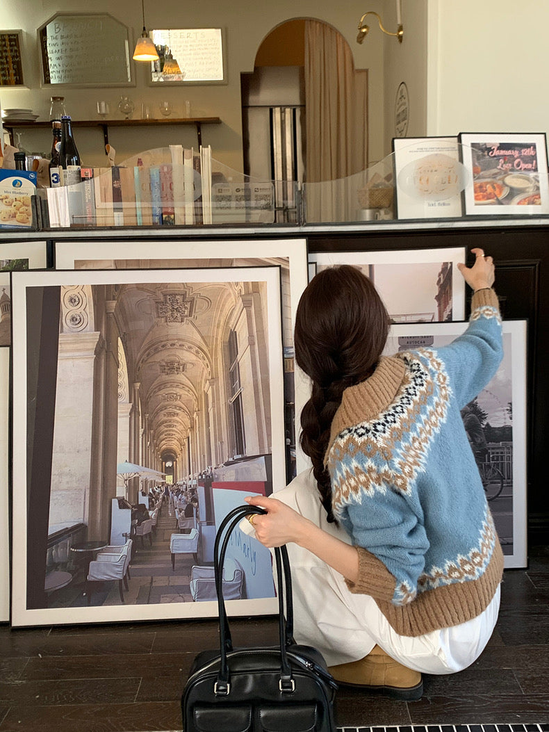 撞色印花針織外套