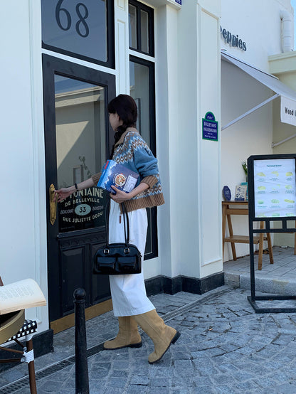 撞色印花針織外套