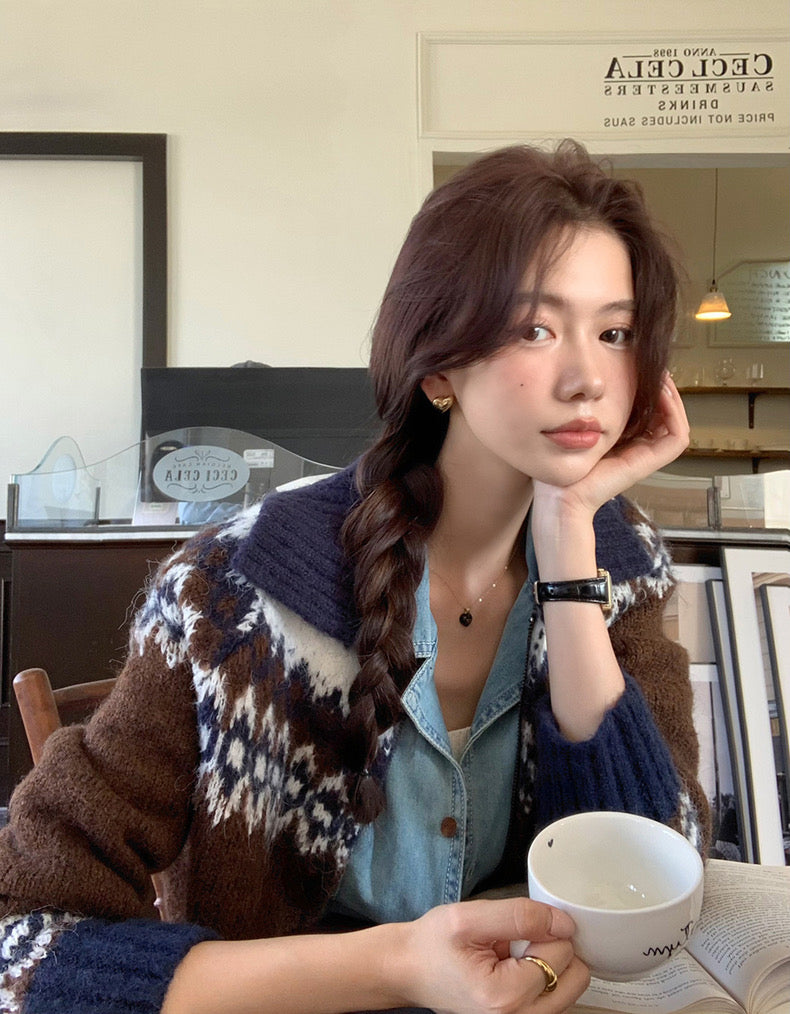 撞色印花針織外套