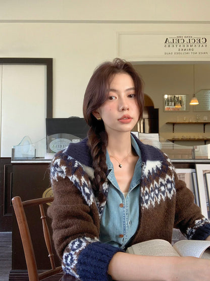 撞色印花針織外套